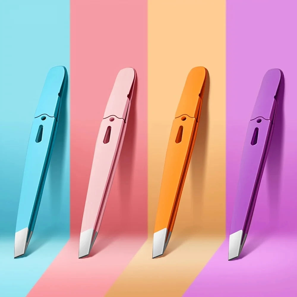 Colorful Stainless Steel Eyebrow Tweezers – Precision Slanted Tip