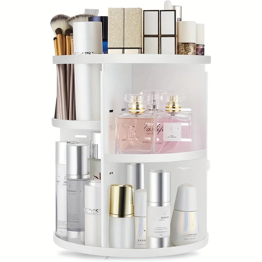 360° Rotating Makeup Organizer – Adjustable Cosmetic Storage Rack