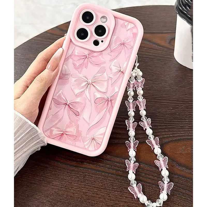 Pink Bow Silicone Phone Case – Butterfly Charm Cover