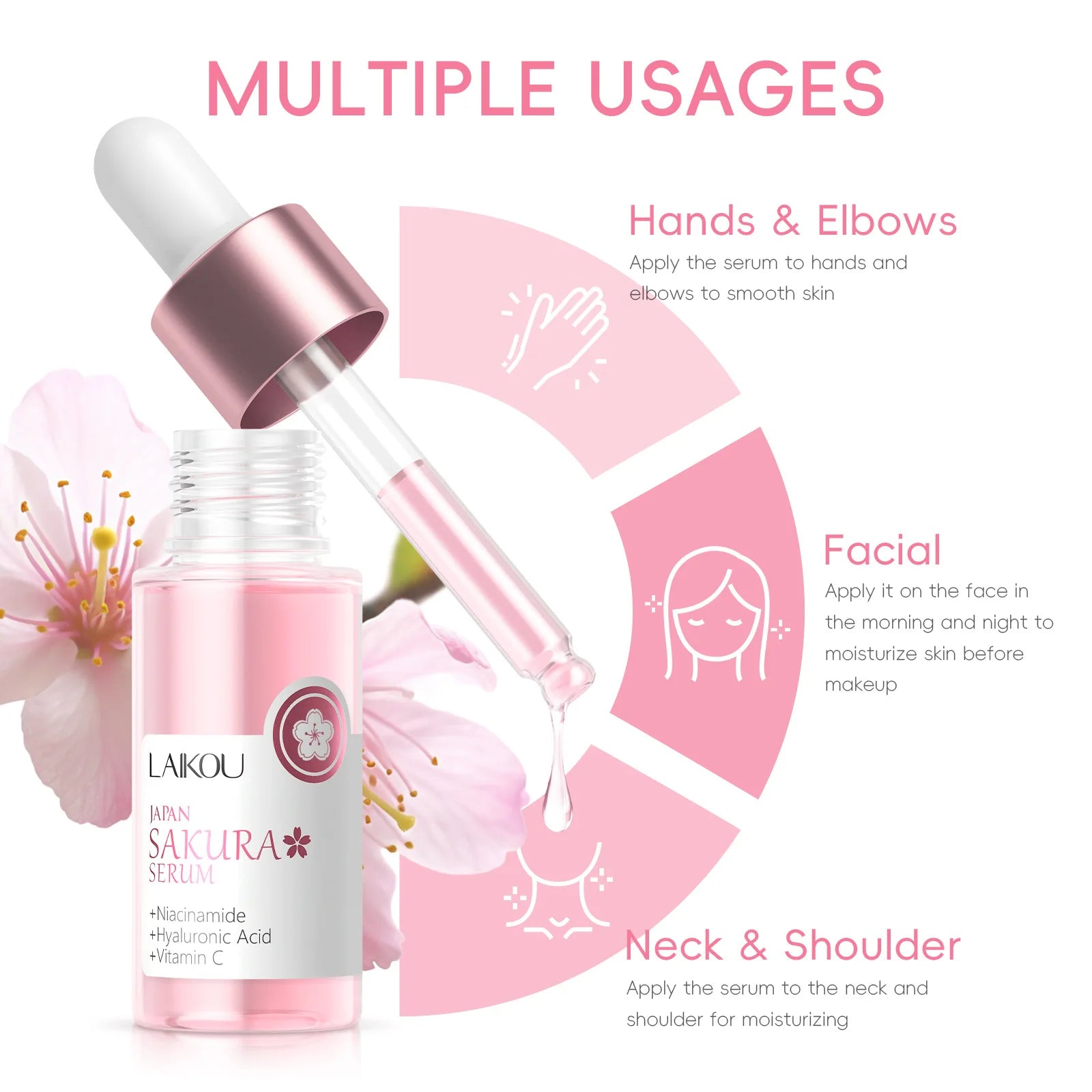 LAIKOU Sakura Brightening Face Serum – Hydrating & Pore Refining Essence (17ml / 30ml)