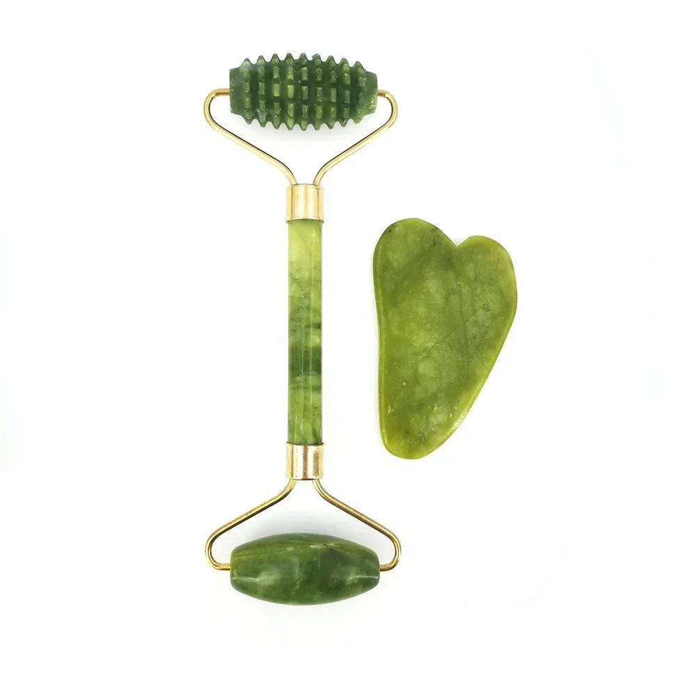 Natural Jade Roller & Gua Sha Set – Facial Lifting Massage Tool