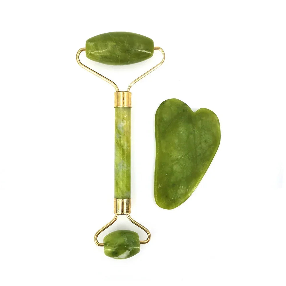 Natural Jade Roller & Gua Sha Set – Facial Lifting Massage Tool