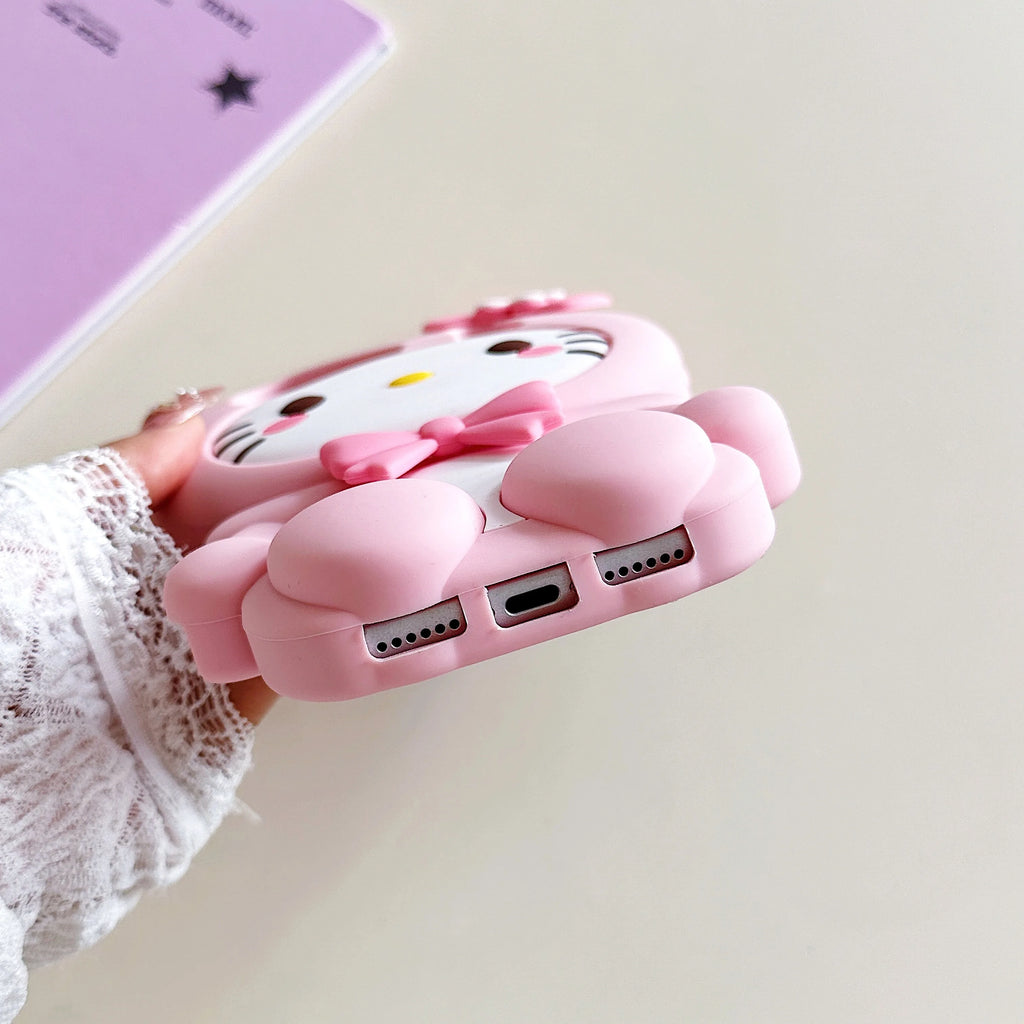 Hello Kitty 3D Bow Stand Case – Shockproof Silicone Cover