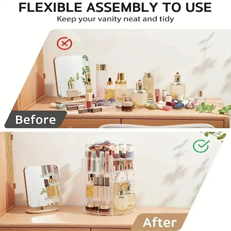 360° Rotating Makeup Organizer – Adjustable Cosmetic Storage Rack