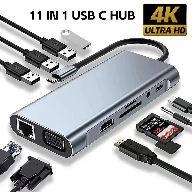 8-in-1 USB-C Hub Adapter – 4K HDMI, SD/TF, RJ45 & PD Fast Charge