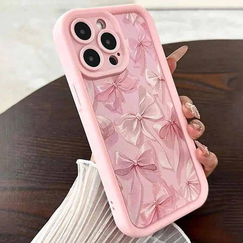 Pink Bow Silicone Phone Case – Butterfly Charm Cover