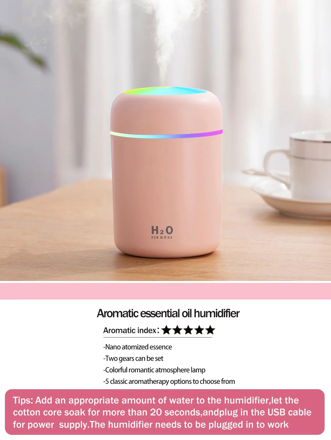 300ml Aromatherapy Diffuser – 7-Color LED Humidifier