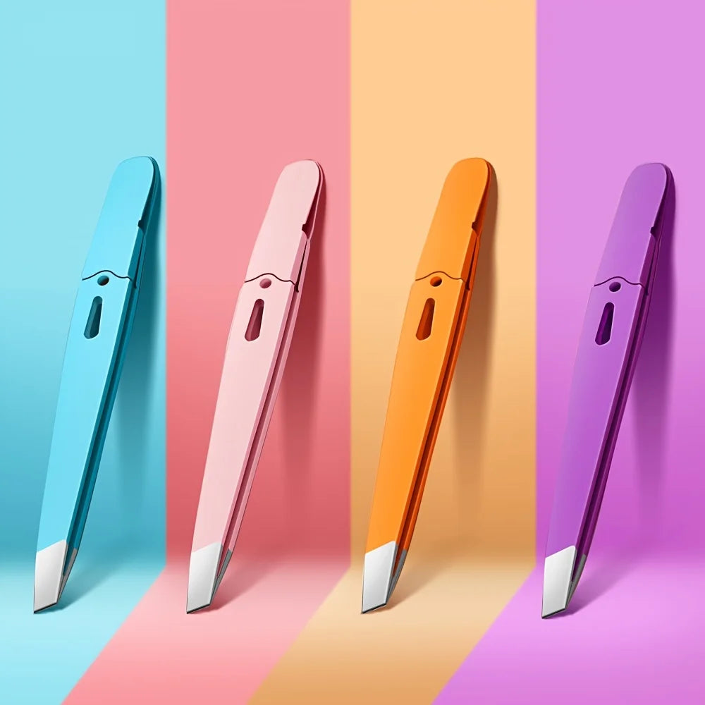 Colorful Stainless Steel Eyebrow Tweezers – Precision Slanted Tip