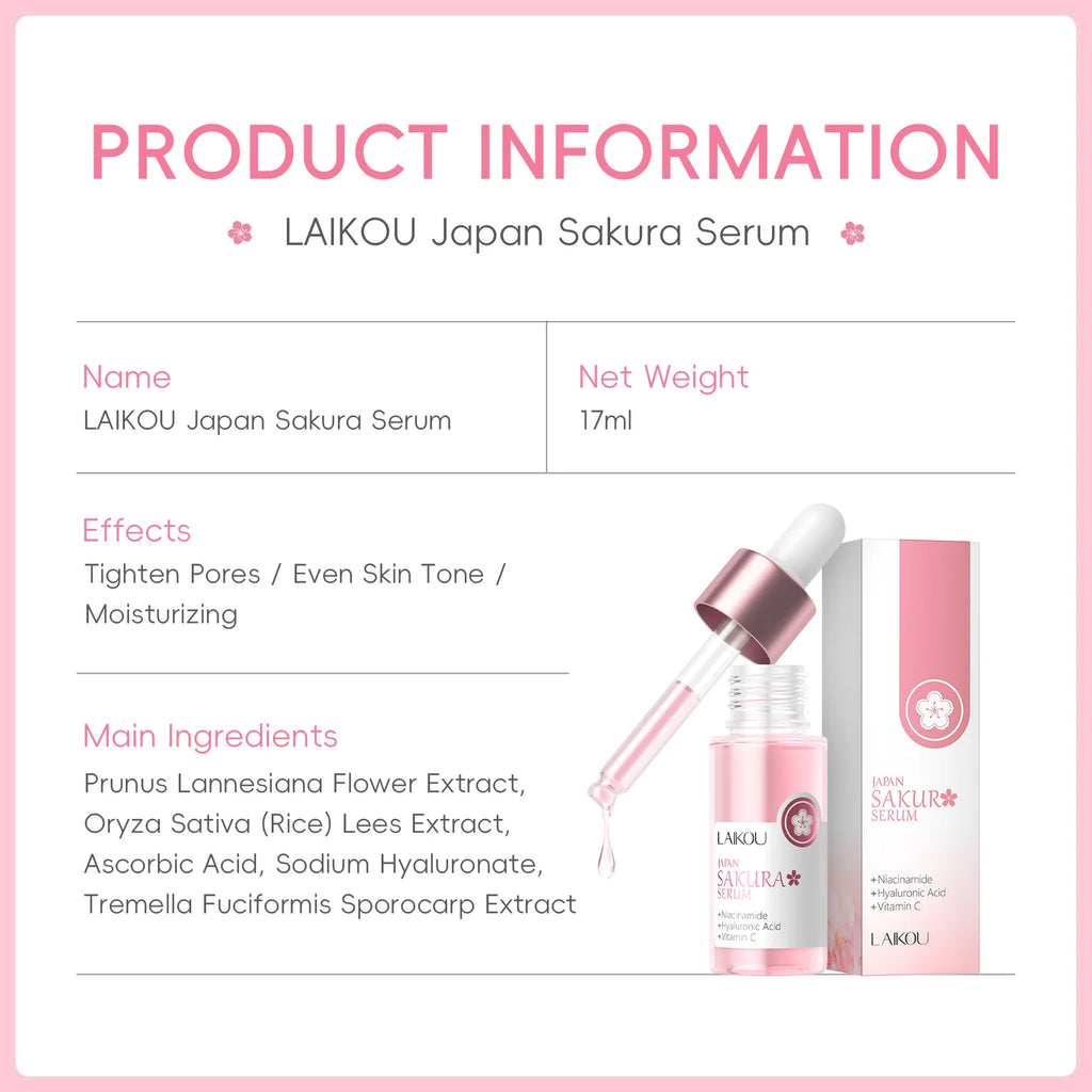 LAIKOU Sakura Brightening Face Serum – Hydrating & Pore Refining Essence (17ml / 30ml)