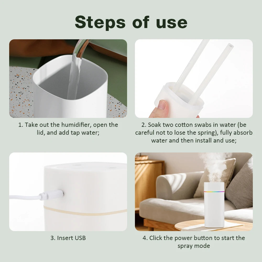 600ml Cool Mist Air Humidifier – USB Aroma Diffuser