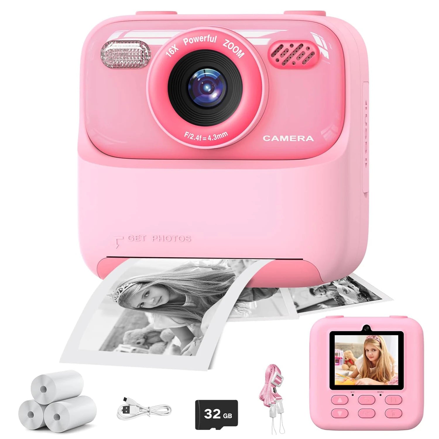 Kids Instant Print Camera 1080P – Dual Lens with 32GB SD Card