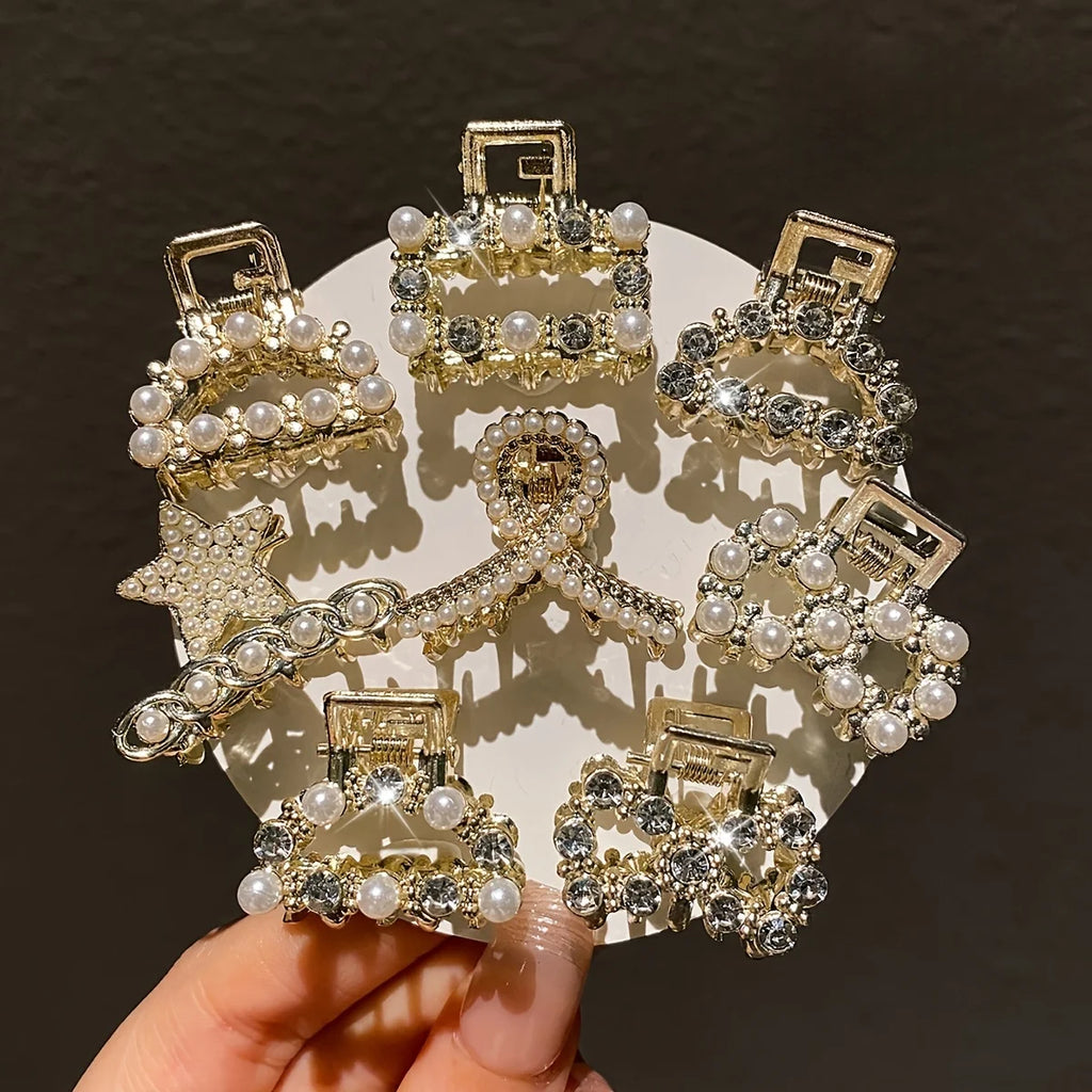 Elegant Pearl & Crystal Hair Clips – 8 Piece Set