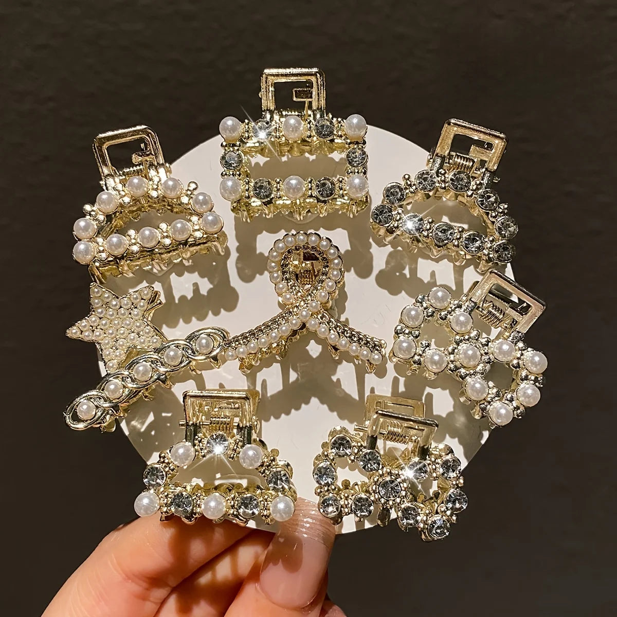 Elegant Pearl & Crystal Hair Clips – 8 Piece Set