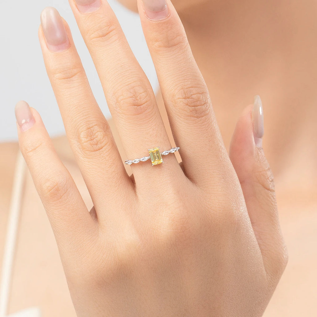 Amber Emerald Cut Zircon Ring