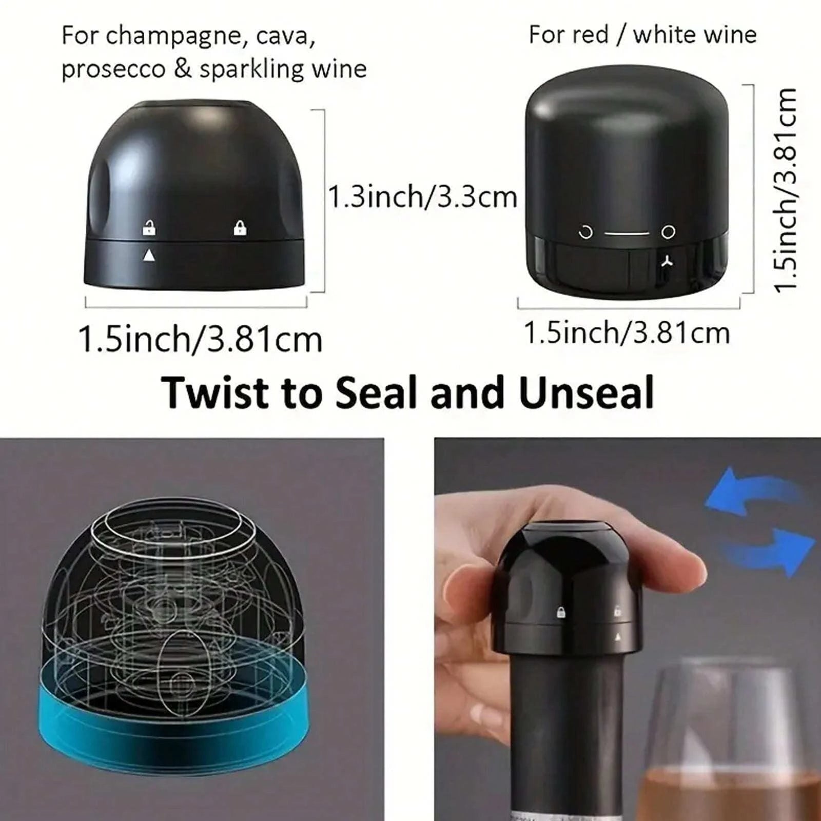 Mini Wine Bottle Stopper – Leak Proof Sealing Cap (Black)