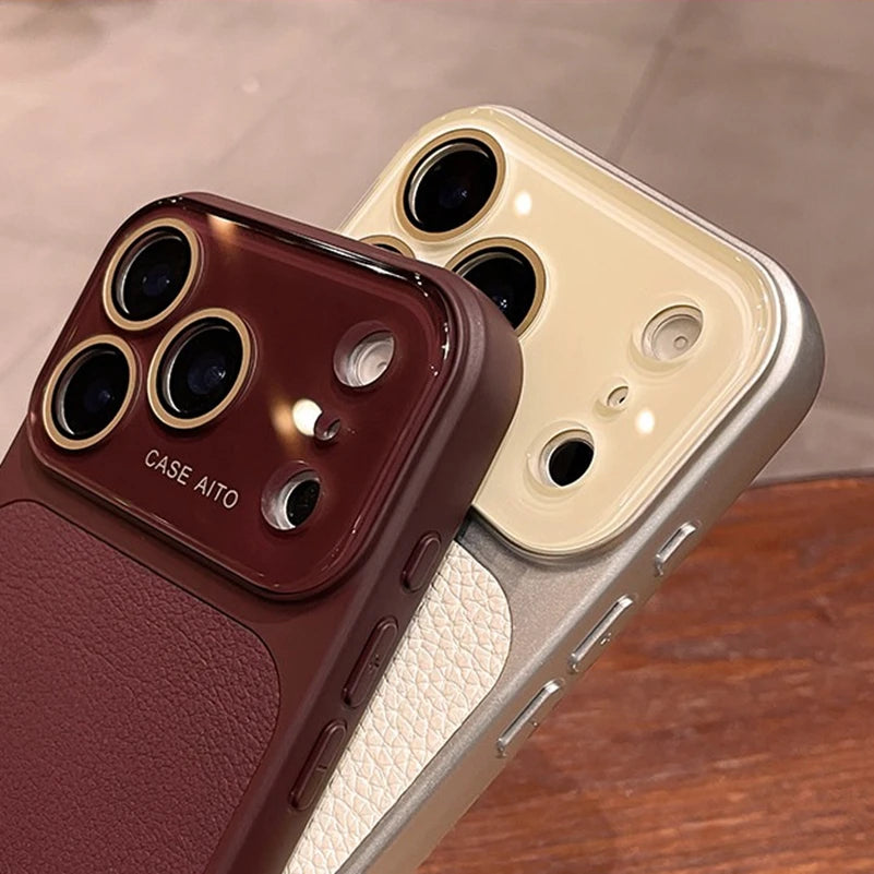 Luxury Litchi Leather Armor Case – Large Window Plated Cover