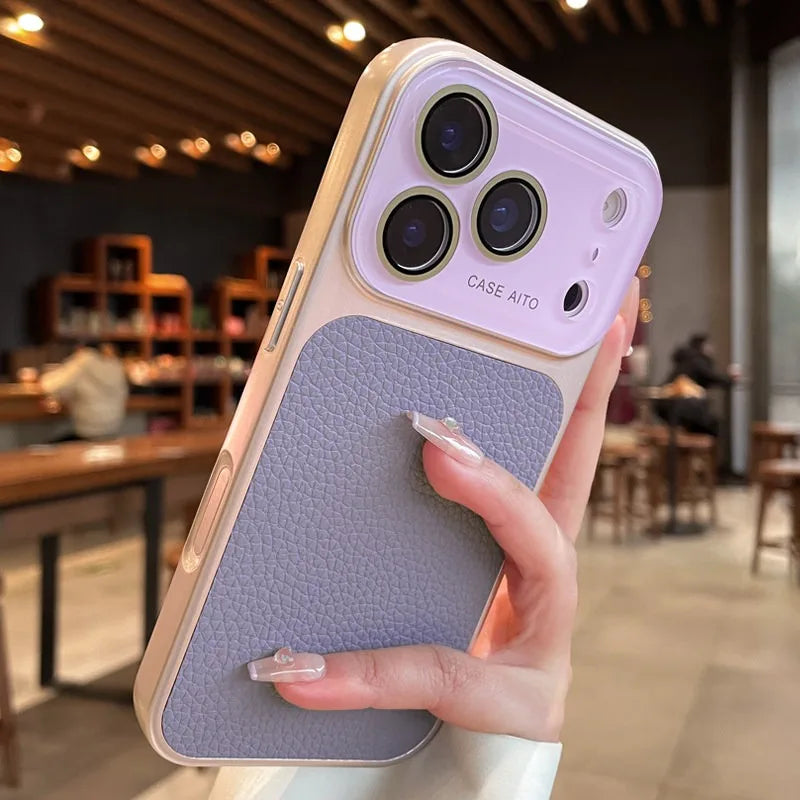 Luxury Litchi Leather Armor Case – Large Window Plated Cover
