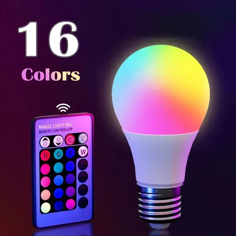 16 Colors RGB LED Light Bulb – Dimmable with Remote Control (E27)