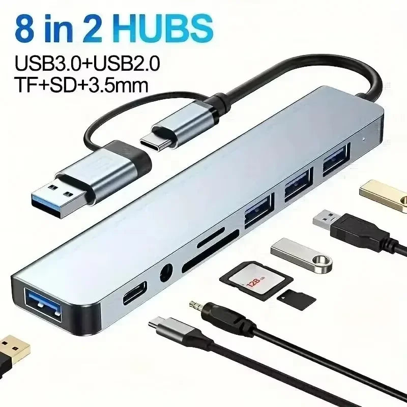 8-in-1 USB-C Hub Adapter – 4K HDMI, SD/TF, RJ45 & PD Fast Charge