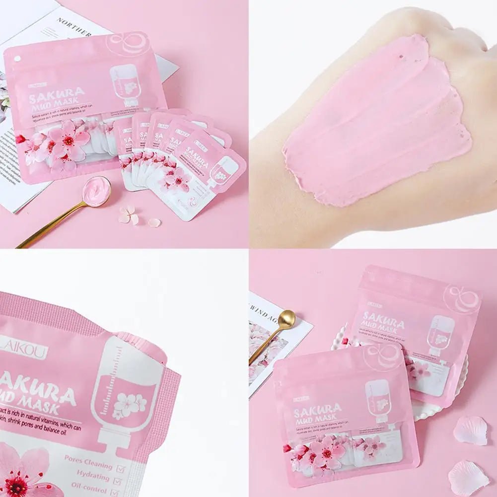 12PCS Sakura Mud Face Mask – Brightening & Hydrating Clay Mask Set