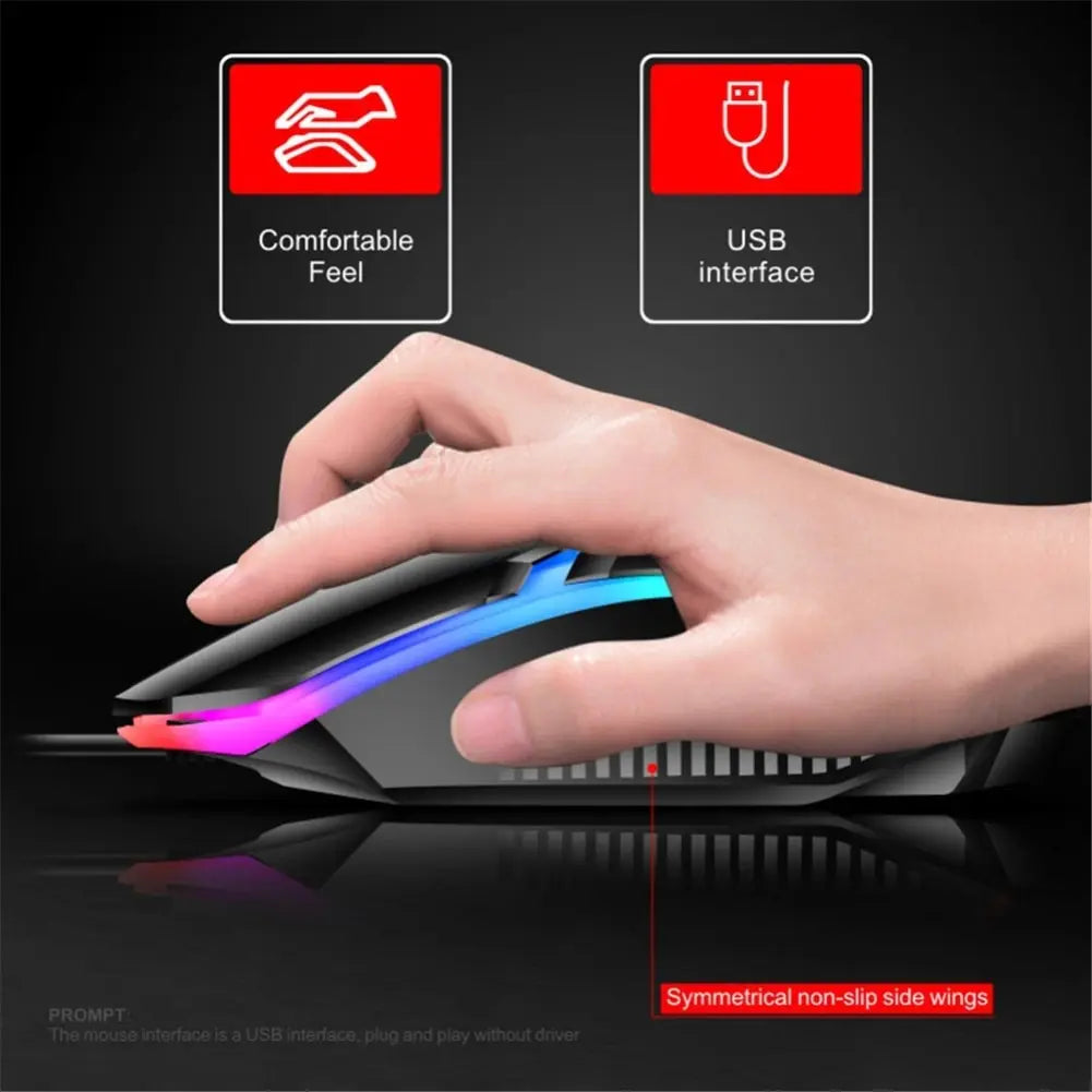 Rainbow Backlit Wired Keyboard & Mouse Combo – Comfortable Office Set