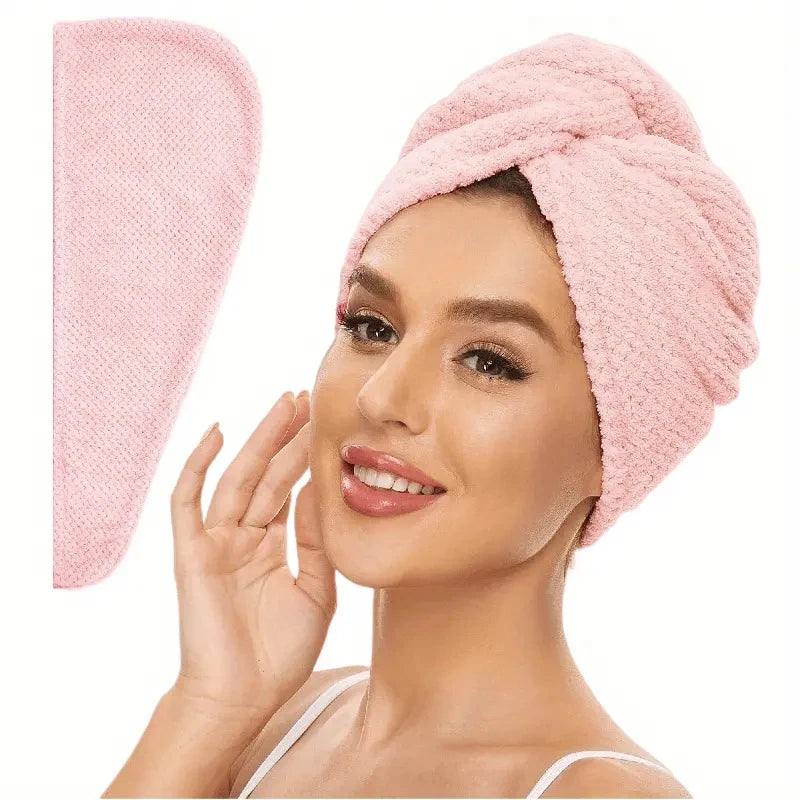 Quick-Dry Microfiber Hair Towel Wrap – Soft Absorbent Button Hair Cap