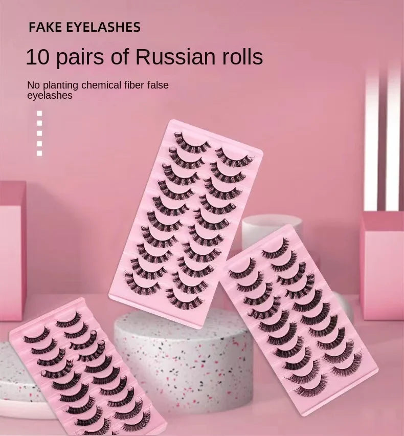 3D Mink Russian Strip Lashes – 10 Pairs Dramatic Faux Mink Eyelashes Set