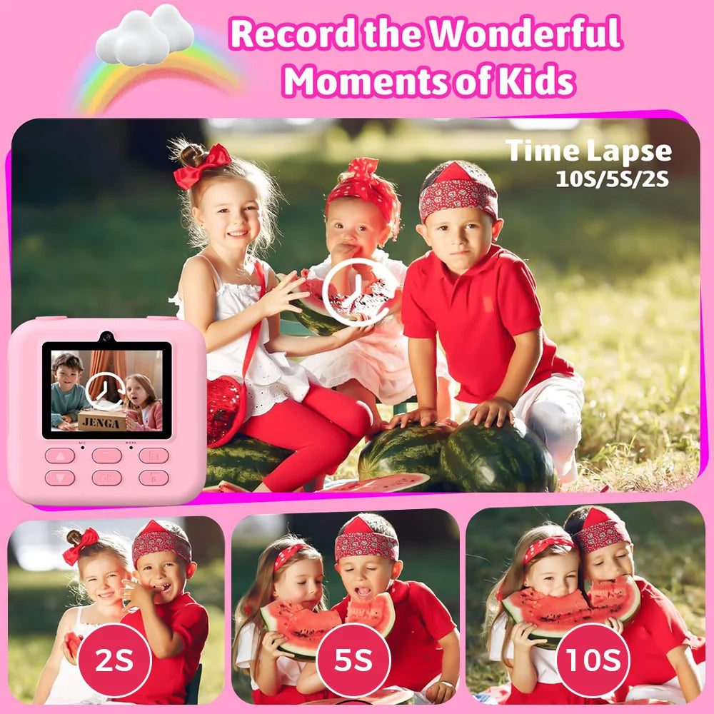 Kids Instant Print Camera 1080P – Dual Lens with 32GB SD Card