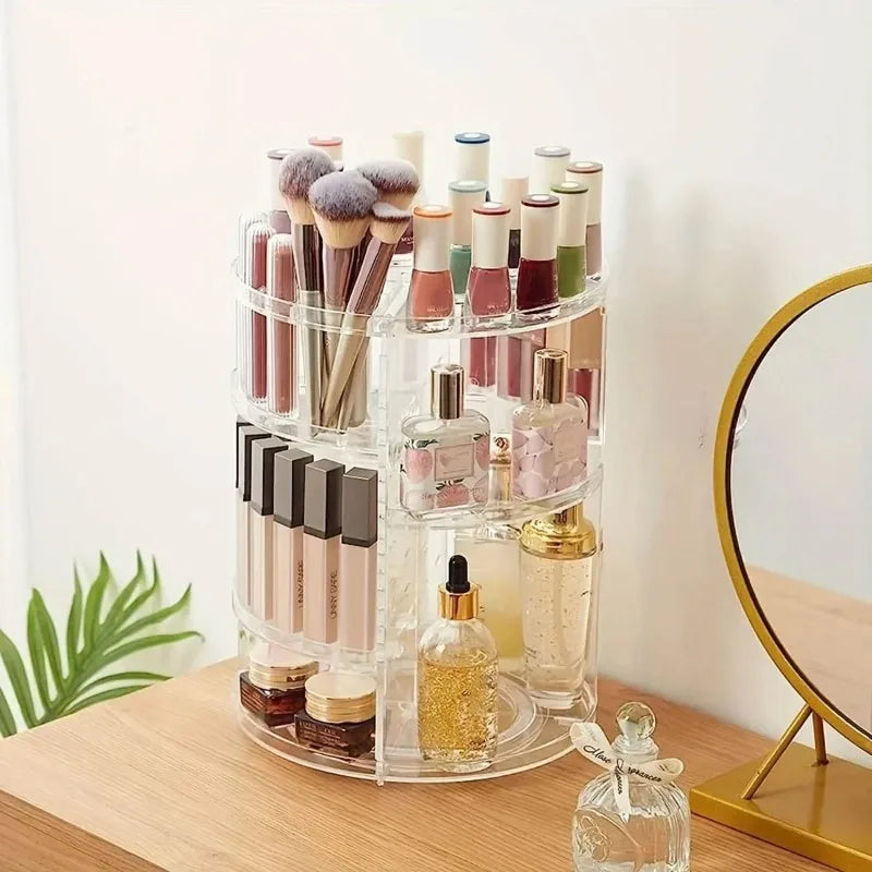 360° Rotating Makeup Organizer – Adjustable Cosmetic Storage Rack