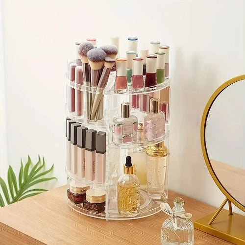 360° Rotating Makeup Organizer – Adjustable Cosmetic Storage Rack