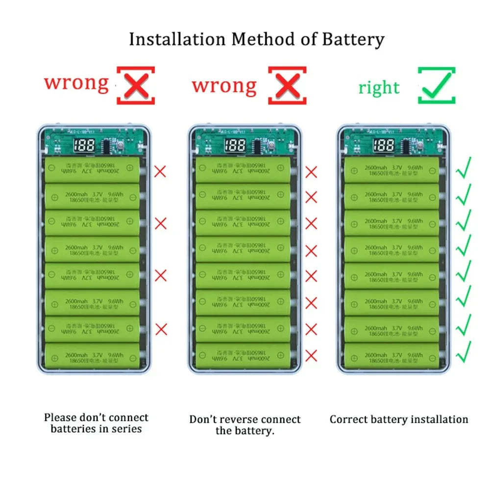 18650 Battery Power Bank Case – Dual USB & Type-C DIY Shell