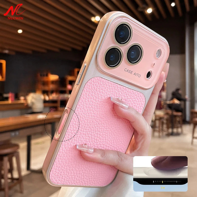 Luxury Litchi Leather Armor Case – Large Window Plated Cover
