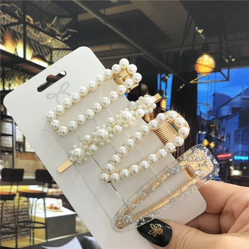 Handmade Pearl Hair Clips Set – Elegant Floral & Geometric Barrettes
