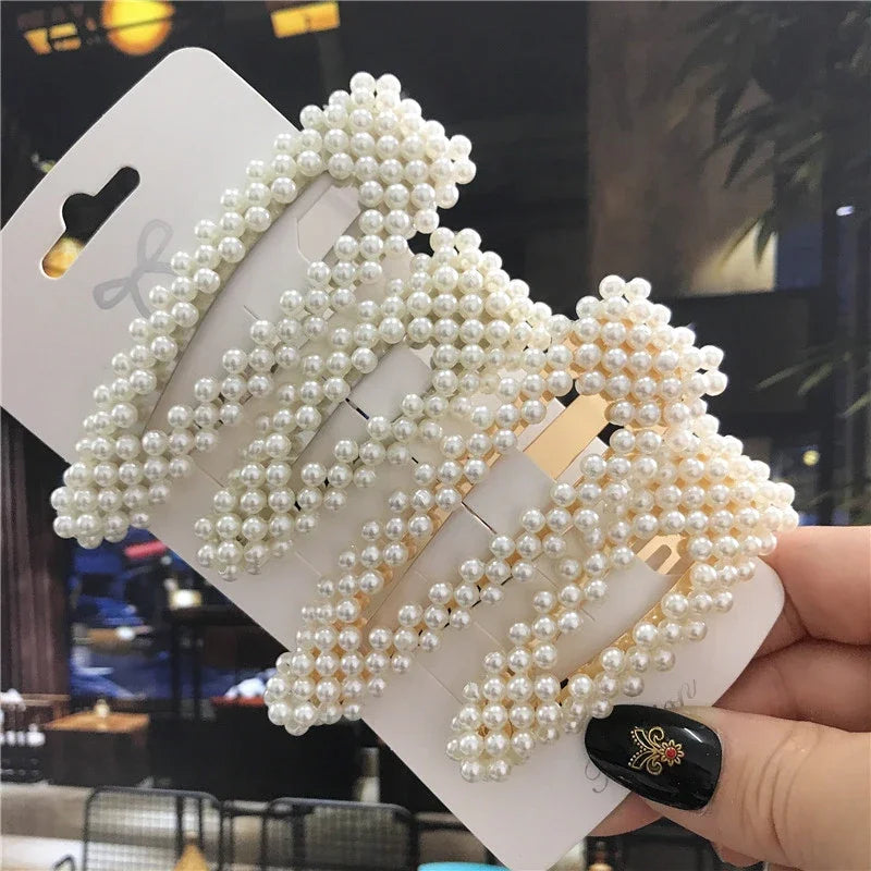 Handmade Pearl Hair Clips Set – Elegant Floral & Geometric Barrettes