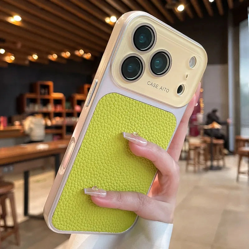 Luxury Litchi Leather Armor Case – Large Window Plated Cover