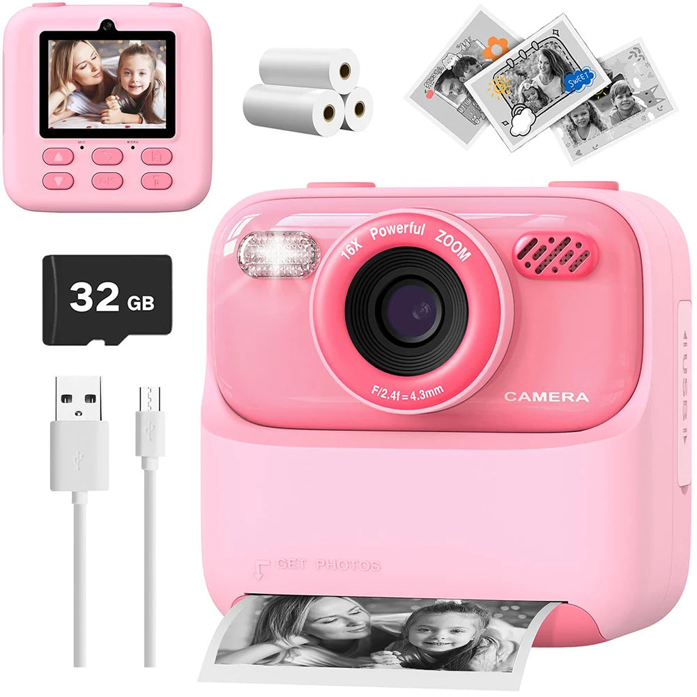 Kids Instant Print Camera 1080P – Dual Lens with 32GB SD Card