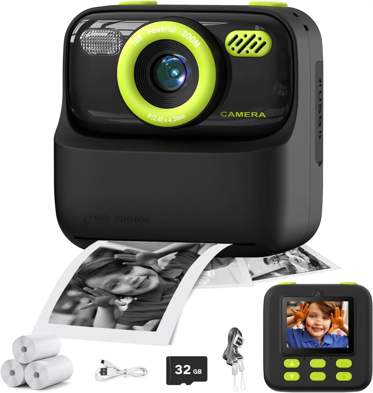 Kids Instant Print Camera 1080P – Dual Lens with 32GB SD Card