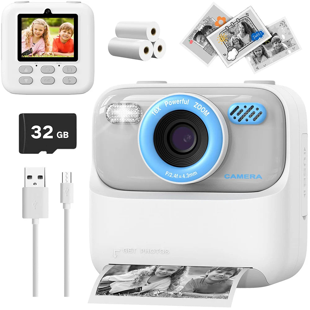Kids Instant Print Camera 1080P – Dual Lens with 32GB SD Card
