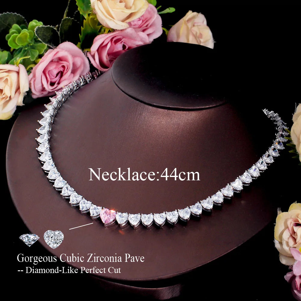 Kim Pink Heart CZ Tennis Necklace