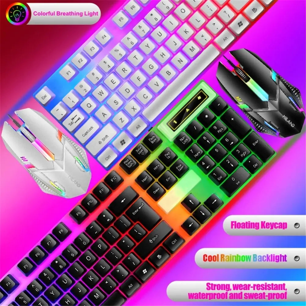 Rainbow Backlit Wired Keyboard & Mouse Combo – Comfortable Office Set