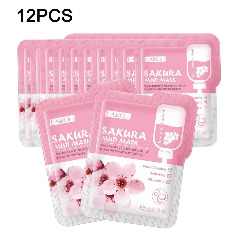 12PCS Sakura Mud Face Mask – Brightening & Hydrating Clay Mask Set